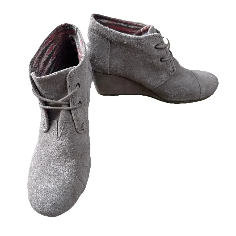 Toms Boots Womens 11 Ankle Desert Booties Wedge 10006257 Beige Suede Lace Up